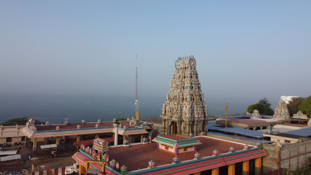 Aerial photograph of Marudhamalai temple tower gopuram