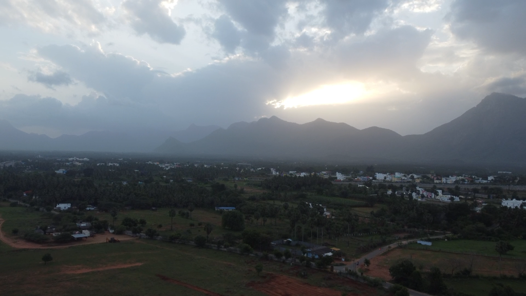 Landscape aerial photo of Western Ghats mountain range valley and clouds
